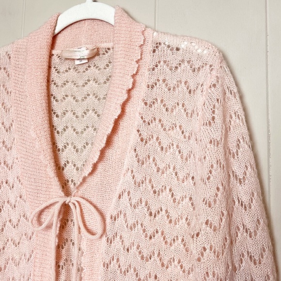 VTG Victoria’s Secret Y2K Tie Front Cardigan XS sweater blush pink pointelle - Picture 2 of 12